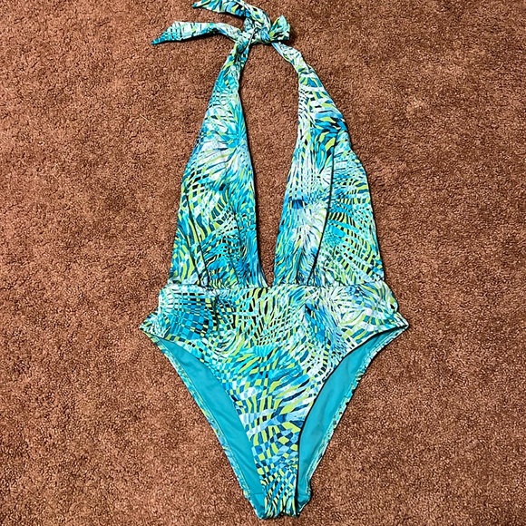 Victorias Secret Deep V Open Back Halter One Piece Bathing Suit - Picture 2 of 7